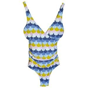 Boden Womens Ruched Detail Scalloped Pattern Slightly  Padded Swim Suit Size 8R